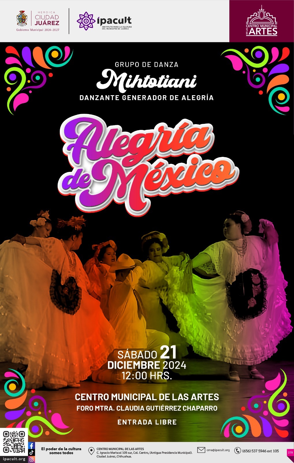 Invitan a disfrutar del espectáculo “Alegría de México” de la compañía Mihtotiani