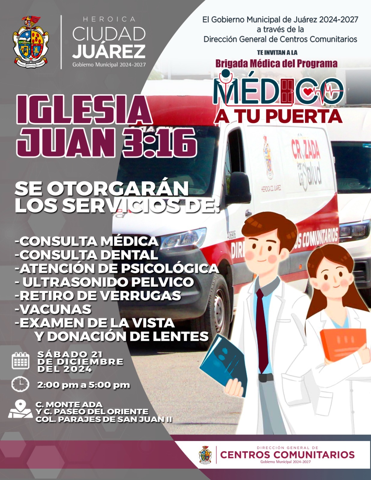 Brigada Médico a tu Puerta llegará mañana a la Iglesia Juan 3:16