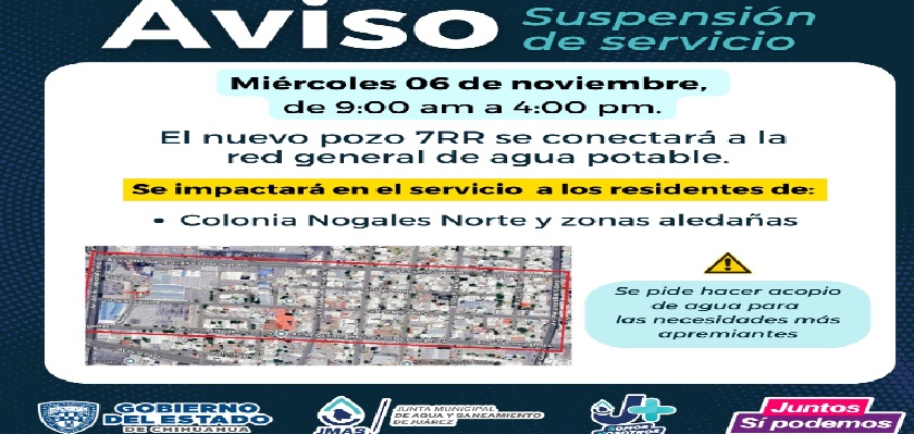 Suspende la J+ suministro de agua mañana en Los Nogales Norte